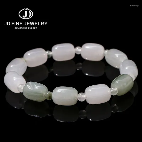 Strand JD Piedra natural Hielo Verde Jade Forma de barril Pulseras de cuentas Joyería de moda para mujer 10 14 mm Brazaletes elásticos de energía Regalo de mano de yoga