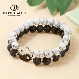 Strand JD Natural Volcanic Lava Stone Tai Chi Yin Yang couple bracelets femme hommes blancs turquoises perles rondes