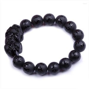 Strand sieraden Zwart echte natuurlijke stenen armbanden zes woorden obsidiaan ontwerp pi xiu kristal ronde kraal vrouw mannen