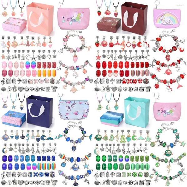 Kit de fabricación de joyas con hilo, pulsera con dijes, collar, conjunto de cuentas de aleación, Juguetes DIY para niños, pulseras, regalos de cumpleaños para niñas
