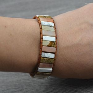 STRAND Joursneige hand weven Boho armbanden kleur natuursteen enkel lederen wrap manchet vintage armband bohemia sieraden