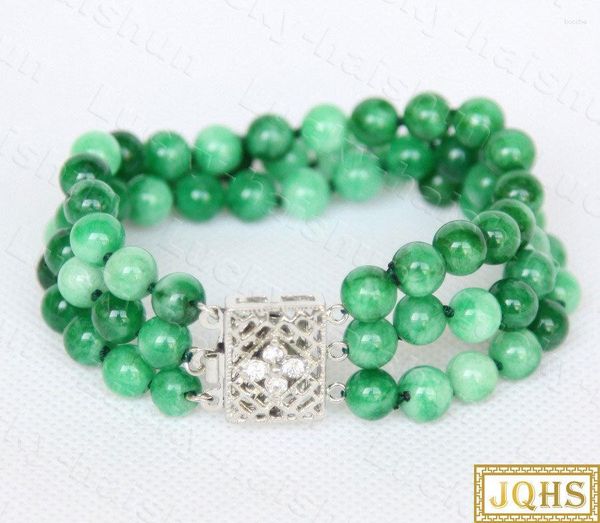 Strand JQHS Natural 20cm 3row 8 mm redondo Multicolor Verde jade Beads Pulsera de 18 kgp Collar C790