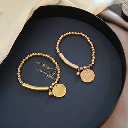 STRAND K0001-2 Modejuwelen roestvrijstalen bal kralen armbanden voor dames cirkel tag charme stretch armband geschenk groothandel