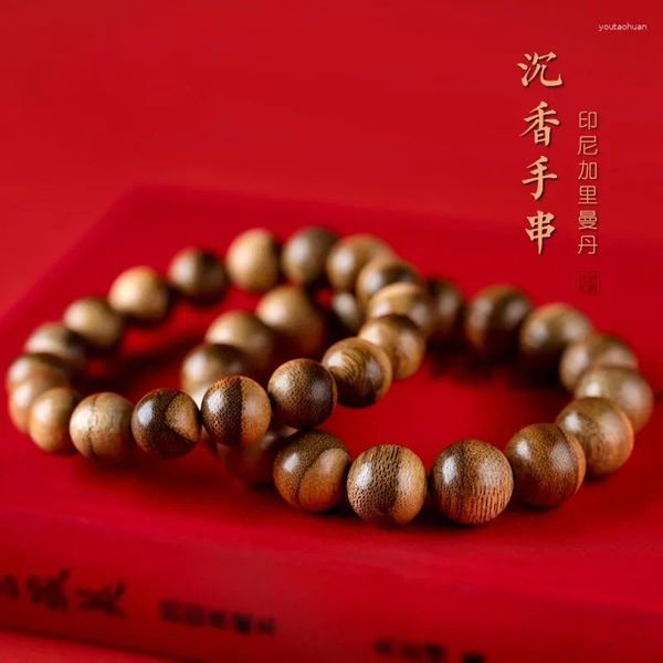 Strand Kalimantan Aloes Main String Authentique Vieux Matériel Hommes Femmes Bouddhiste Perles En Bois Texte Jouer Unique Anneau Bracelet De Luxe