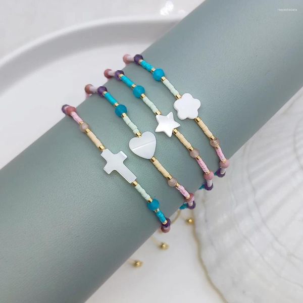 Strand KKBEAD-Pulseras bohemias de verano para mujer, pulsera de cuentas de semillas Miyuki, joyería de cuerda ajustable, Pulseras de piedra Natural