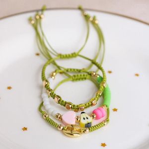 Strand KKBEAD, conjunto de Pulseras trenzadas hechas a mano, pulsera verde de fruta de verano bohemio para mujer, joyería, regalo, Pulseras para niña, accesorios