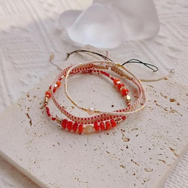 Strand KKBEAD, conjunto de Pulseras de piedra Natural, Pulsera de cuentas pequeñas, joyería de perlas reales para mujer, accesorios de Pulsera trenzada tejida a mano Bohemia