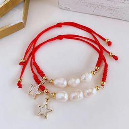 Strand Kkbead Star Charm Bracelets Gift for Friends Natural Pearl Bracelet Lucky Red String Bijoux Women Accessoires Pulseras