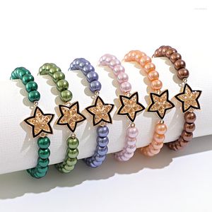Strand KOMi Bracelet fait main corde élastique perles de verre Imitation perle géométrique étoile à cinq branches creux fleur pendentif dames bijoux
