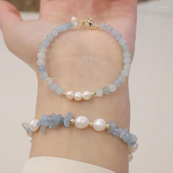 Strand mode coréenne bleu cristal pierre perle naturelle Bracelet perlé pour les femmes été Design Original bracelets bijoux accessoires