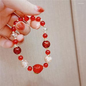 Strand Coréen Rouge Fraise Cristal Verre Bracelet Bracelet Pour Femmes Filles Perlé Élasticité Corde Charmes Bracelets 2023 Bijoux Cadeaux