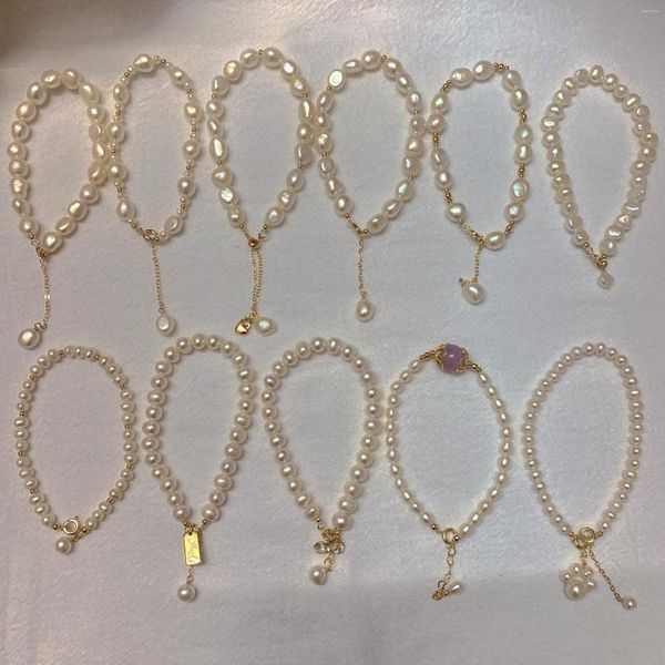Pulsera de perlas irregulares Kpop Strand para mujer, colgante de piedra Natural coreana, brazalete ajustable, joyería de aniversario