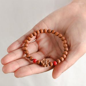 Hebra Laoshan sándalo arte cuerda de mano círculo único DIY mujeres cinabrio melocotón ciruela Buda pulsera de cuentas hombres al por mayor