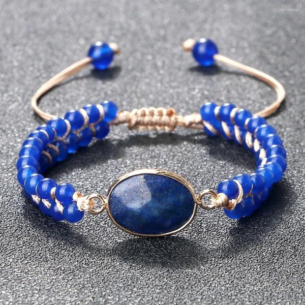 Strand lapislázuli ágata colgante pulseras hombres clásico 4mm piedra Natural pulsera trenzada hecha a mano Boho brazaletes mujeres joyería de moda