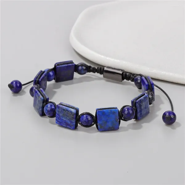 Strand Lapis Lazuli Square Slice Stone Spacers Beads Bracelets Roule Round Round Trewed pour femmes