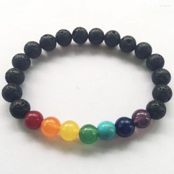 Pulsera de piedra de Lava para mujer, pulseras de 7 Chakras para mujer, joyería de detección de salud natural, cuentas Mala para Yoga