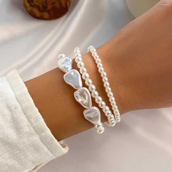 Peads de perlas de imitación en capas de hilos Pulseras para mujeres Cadenas de mano con cuentas de moda 2024 Accesorios de joyería de moda Girlas Femeninas