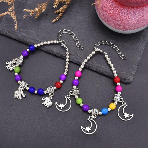 Strand Ldealway Multicolore Lune Éléphant Pendentif En Métal Bracelet Femme Charme Perle Ethnique