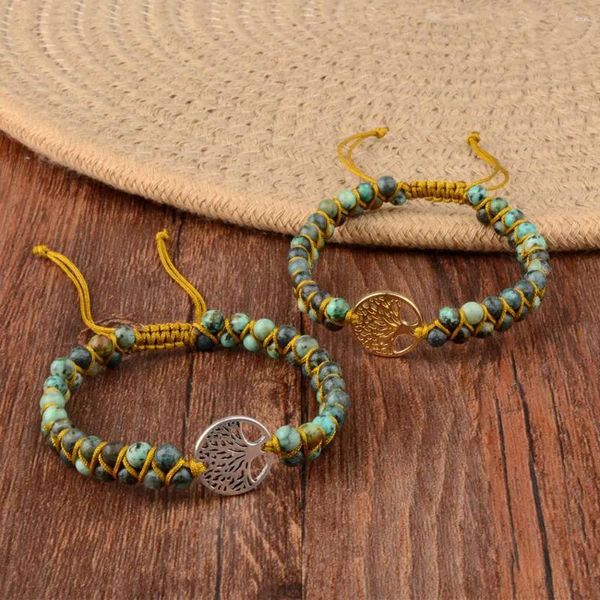 Brin vie d'arbre charmes turquoises africaines empereur pierre naturelle bracelets pour femme perles faites à la main chaîne tressée bracelet bijoux