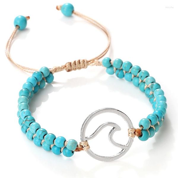 Strand Perles Bleu Clair Bracelet Tressé 4mm Pierre Naturelle Bohême Bracelets Arbre De Vie Vague Lion Charme Bracelets Bijoux Pour Femmes Hommes