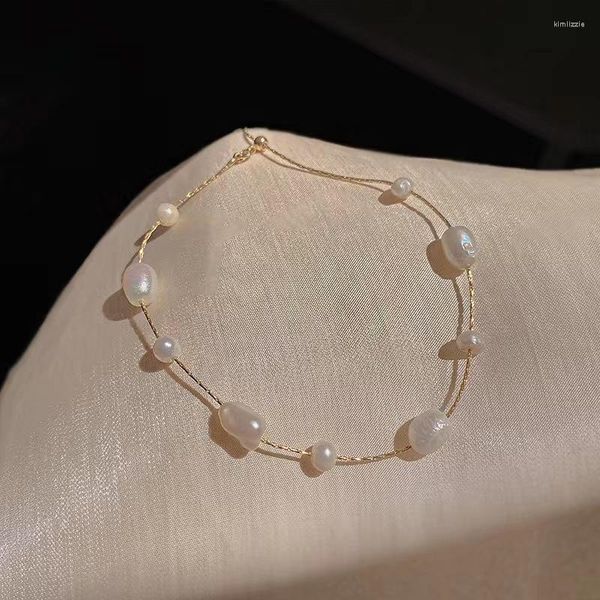 Strand Light Luxury Irregular Baroque Pearl Bracelet Mujer Ins Small Net Red Pullout Design Feeling Hand Jewelry