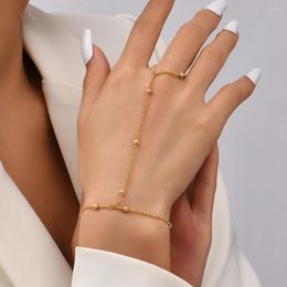 Strand Light Luxe Personnalité Avancée Simple Mode Femme Esclave Chaîne Bague Droite Cuivre Perle Bracelet