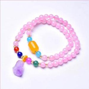 Streng licht geel goud kleur onregelmatige vorm amethists stenen elastische armbandlaag roze roze kwarts kralen sieraden