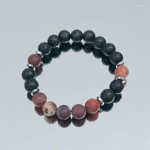 Strand Lii Ji Boho Bracelet Jaspe Rouge Lave Hématite Femme 16cm Stock Vente