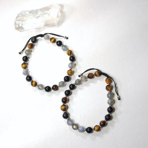 Strand Lii Ji arc-en-ciel obsidienne oeil de tigre Labradorite 8mm acier inoxydable Bracelet réglable pour bijoux masculins