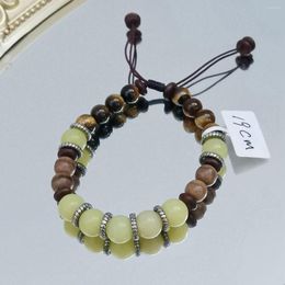 STRAND LII JI ECHTE STONE BOHO Vriendschap Bracelet Tigers Eye Wood Lemon Jade 19cm voor mannen vrouwen