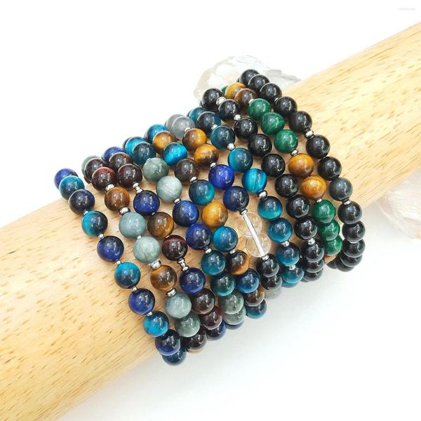 Strand Lii Ji Ojo de Tigre hematita labradorita malaquita águila obsidiana turmalina negra pulsera elástica para joyería masculina