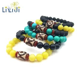 Strand liiji unieke natuursteen met Tibetaanse drie oog dzi kralen armband voor mannen accessoires cadeau kralen strengen