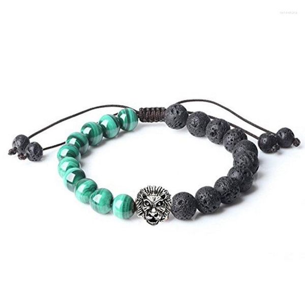 Strand Lion cordon noir pierres précieuses hommes perlé lave bijoux macramé bracelet