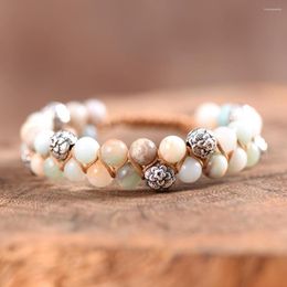 Strand Lotus Amazonite Stones Bracelets de bracelet de perles faits à la main pour hommes priant paisiblement