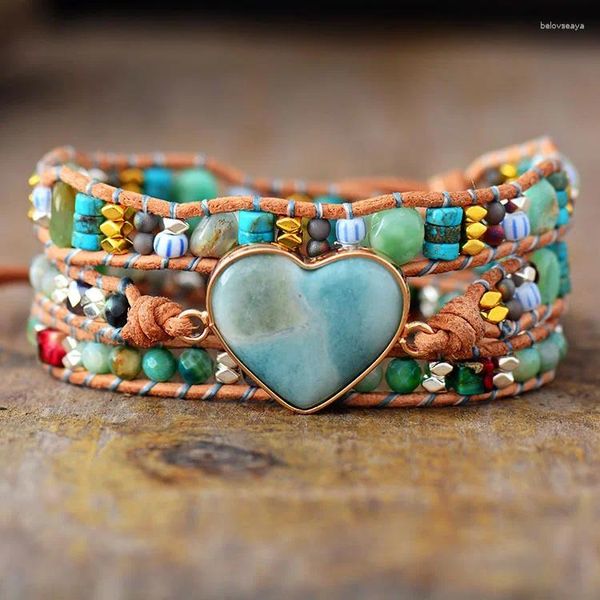 Strand Love Amazon Mixed Stone Cow Wide Pulsera trenzada Boho amistad