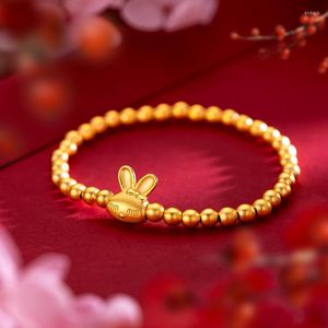 Strand Lovely Elastic Bracelet 24K Gold Color Beaded For Girl Women Brithday Gift