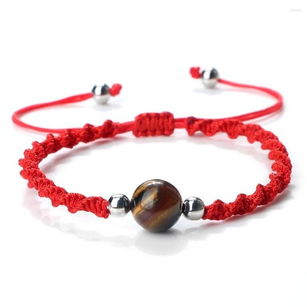 Pulseras de cuerda de hilo rojo hechas a mano de la suerte para mujer, pulsera con colgante de ojo de tigre de piedra Natural a la moda, pulseras de amuleto para hombre, joyería