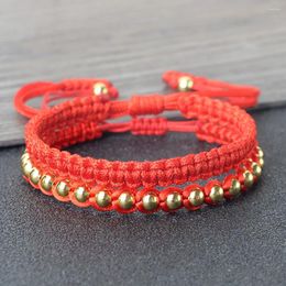 Bracelet tressé en fil rouge porte-bonheur, ensemble de bracelets en perles de cuivre de couleur pour femmes et hommes, chaîne de guérison réglable à la main, bijoux cadeau