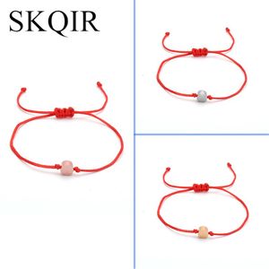 Hilo de la suerte, pulseras redondas de acero inoxidable, brazaletes, hilo rojo, abalorio ajustable, pulsera hecha a mano, joyería de amistad para mujer