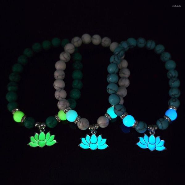 Strand Luminiscent Cadena de manos para hombres Flores fluorescentes de loto fluorescentes Pulseras de cuentas de piedra natural con regalo de joyería de banda elástica