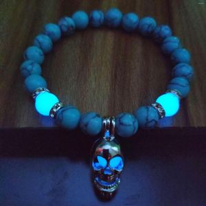 Strand Luminous Fluorescent Skull Bracelet Punk Style Bead Chain Glowing In The Dark Jewelry Handmade Men Gifts