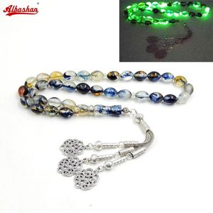 Pulsera Tasbih luminosa de hilo, resina azul, Misbaha musulmana, regalo Eid, accesorios islámicos, joyería turca Masbaha, 33 cuentas de oración