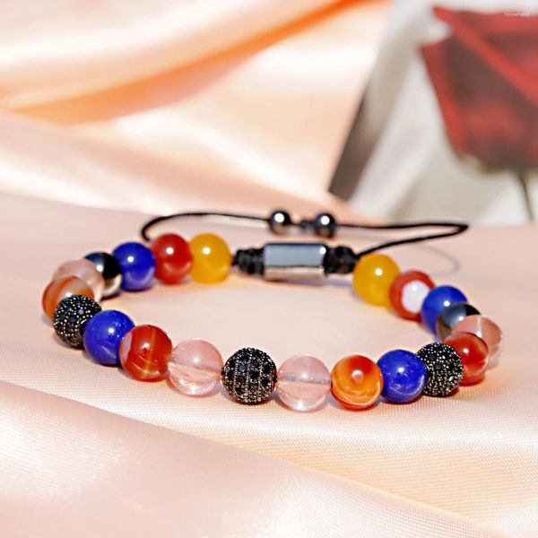 Strand luxe noir CZ Zircon pavé tissage Bracelet hommes femmes arc-en-ciel pierre naturelle perles Bracelets Homme Reiki guérison bijoux cadeaux