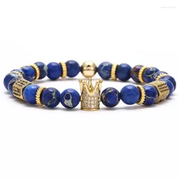 Strand luxe charme bleu foncé empereur pierre couronne pour hommes à la mode noir givré blanc Turquoise Bracelet