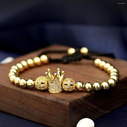 Bracelet à breloques couronne de luxe brin perles de cuivre plaqué or Micro Zircon Bracelets réglables Couple bijoux cadeau Pulseiras