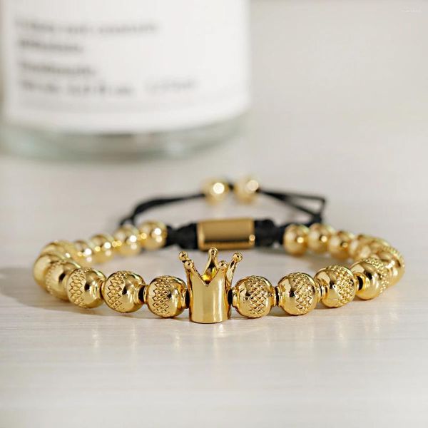 Pulsera de circón con incrustaciones de corona de lujo para hombres y mujeres, pulseras ajustables con cuentas de cobre de Color dorado y plateado, regalos de joyería de moda