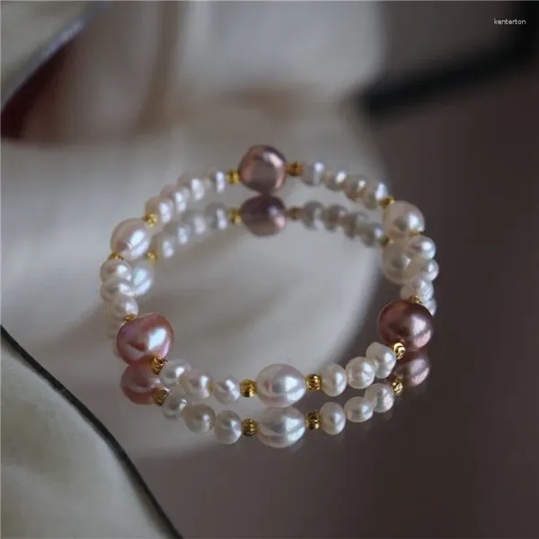 Pulseras de perlas naturales de agua dulce a la moda de lujo para mujeres y niñas, amistad barroca púrpura blanca mezclada