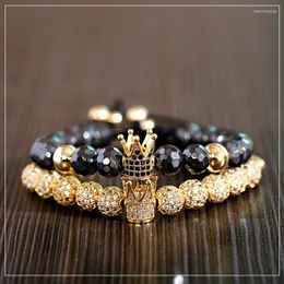 STRAND LUXE KING CROWN kralen Bracelet Set voor mannen Classic Black Hematit 8mm Bal Koperen Braceletsbangles Women Sieraden