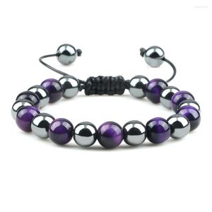 Strand Luxe Mannen Gevlochten Armband Paars Tijgeroog Natuursteen Hematiet Kralen Armbanden Armbanden Vrouwen Mode-sieraden Pulsera