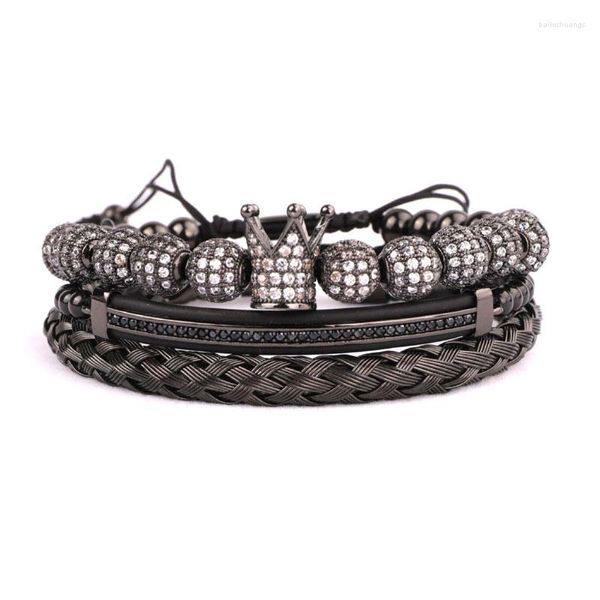 Stron Luxury Men Bijoux Bracelet Set Cz Pave Crown Ball Bouded Preat Craft Réglable